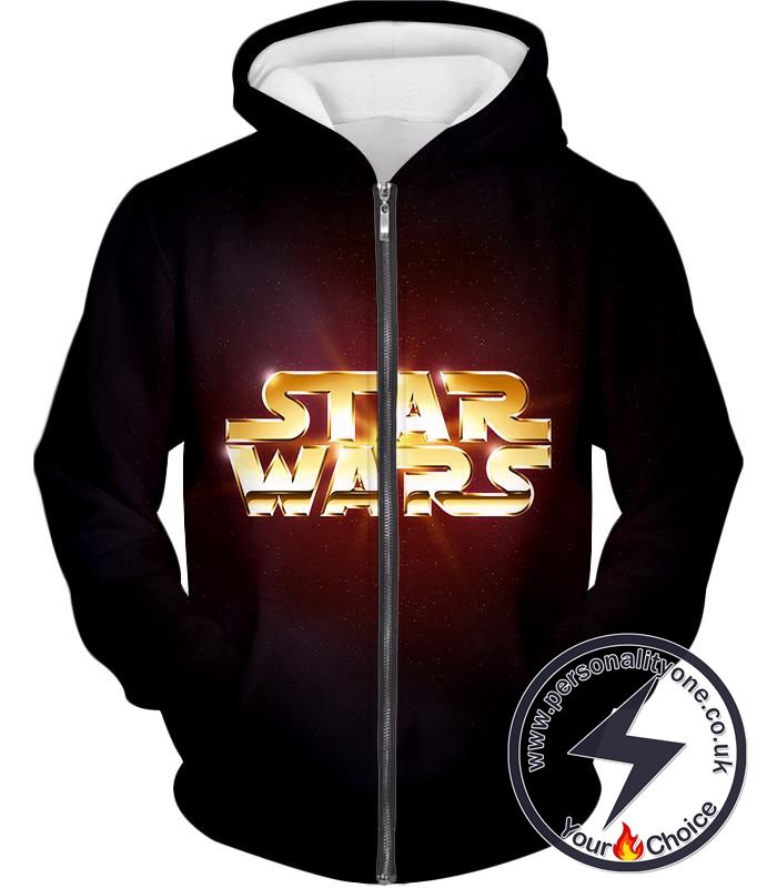 Star Wars Super Cool Golden Star Wars Promo Awesome Black Zip Up Hoodie